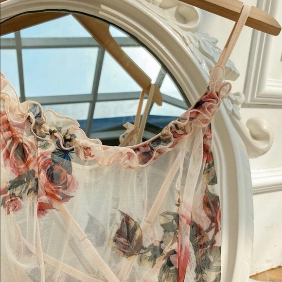 Floral slip dress lingerie sheer transparent open back rose flower Strap - Picture 5 of 5